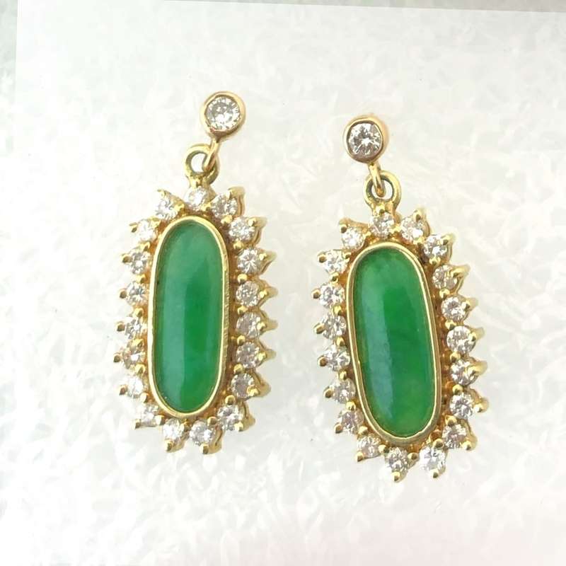 Jade And Diamond Earrings Set In 18 Carat Gold