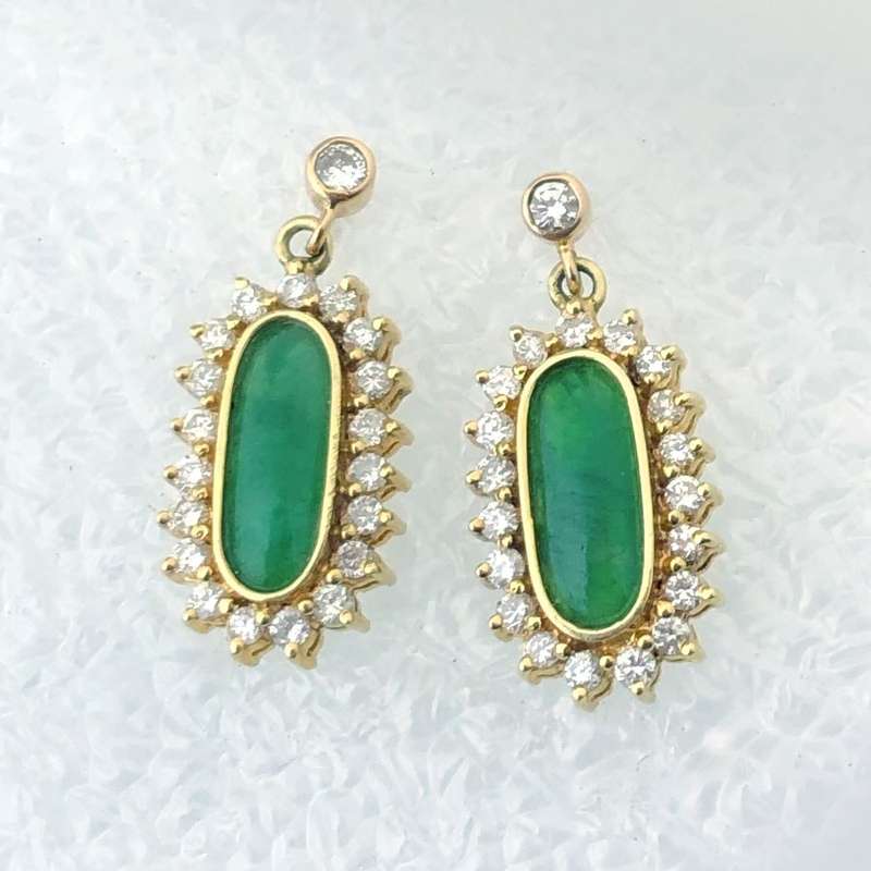 Jade And Diamond Earrings Set In 18 Carat Gold