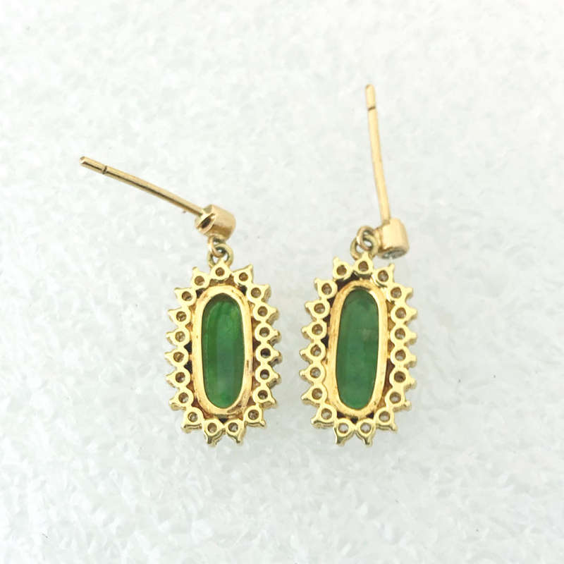Jade And Diamond Earrings Set In 18 Carat Gold