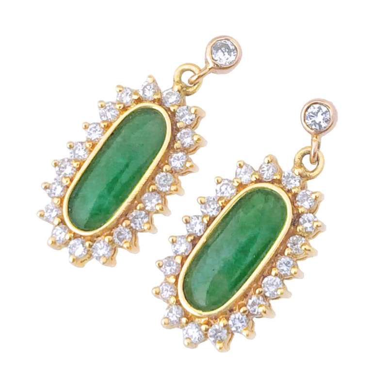Jade And Diamond Earrings Set In 18 Carat Gold