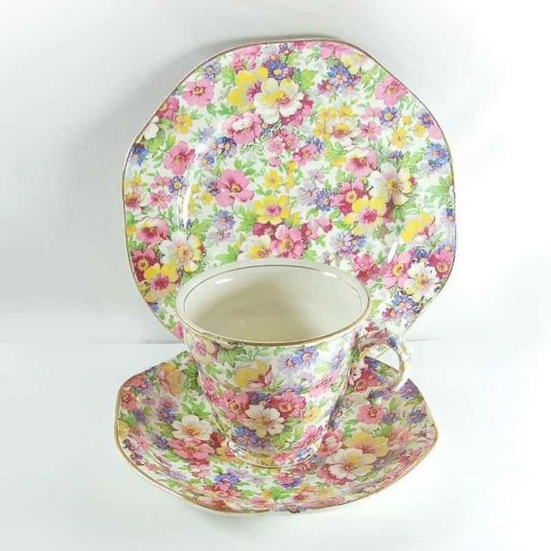 James Kent Du Barry Chintz Tea Trio C1930