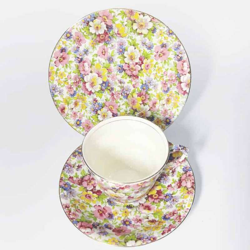 James Kent Du Barry Chintz Tea Trio C1930