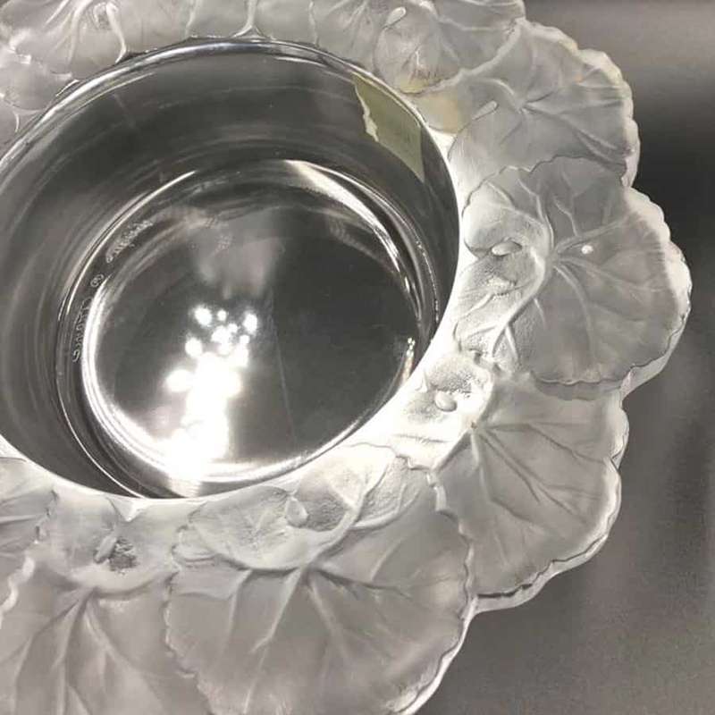 Lalique Opalencent Glass Honfleur Leaf Design Bowl