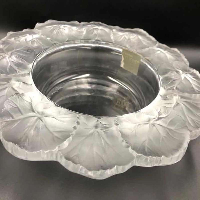 Lalique Opalencent Glass Honfleur Leaf Design Bowl