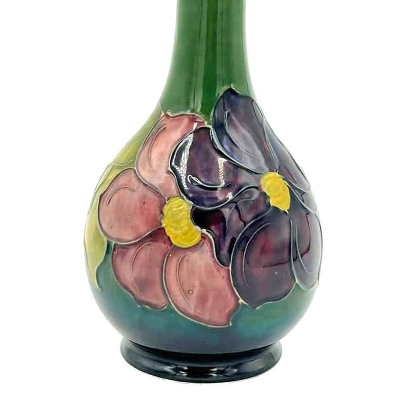 Moorcroft Clematis Tall Green Ground Vase C1950