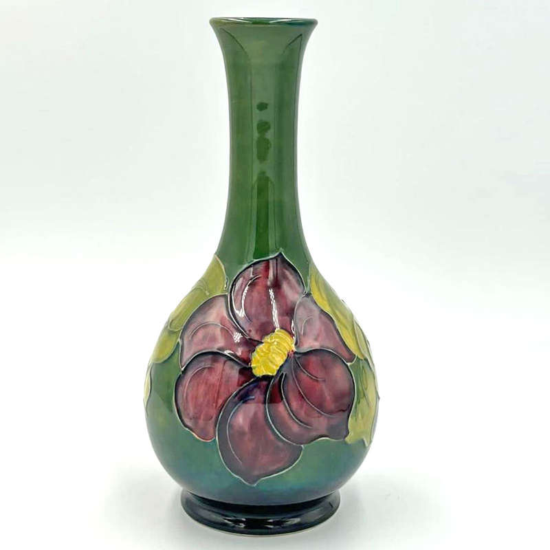 Moorcroft Clematis Tall Green Ground Vase C1950
