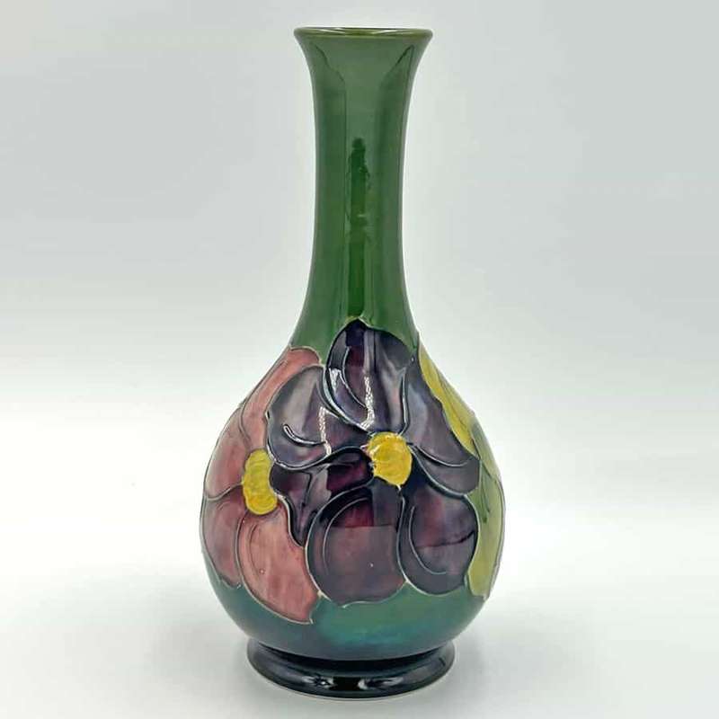 Moorcroft Clematis Tall Green Ground Vase C1950