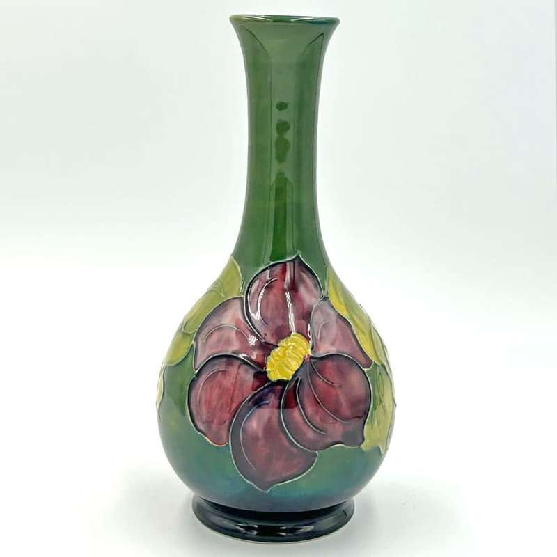 Moorcroft Clematis Tall Green Ground Vase C1950