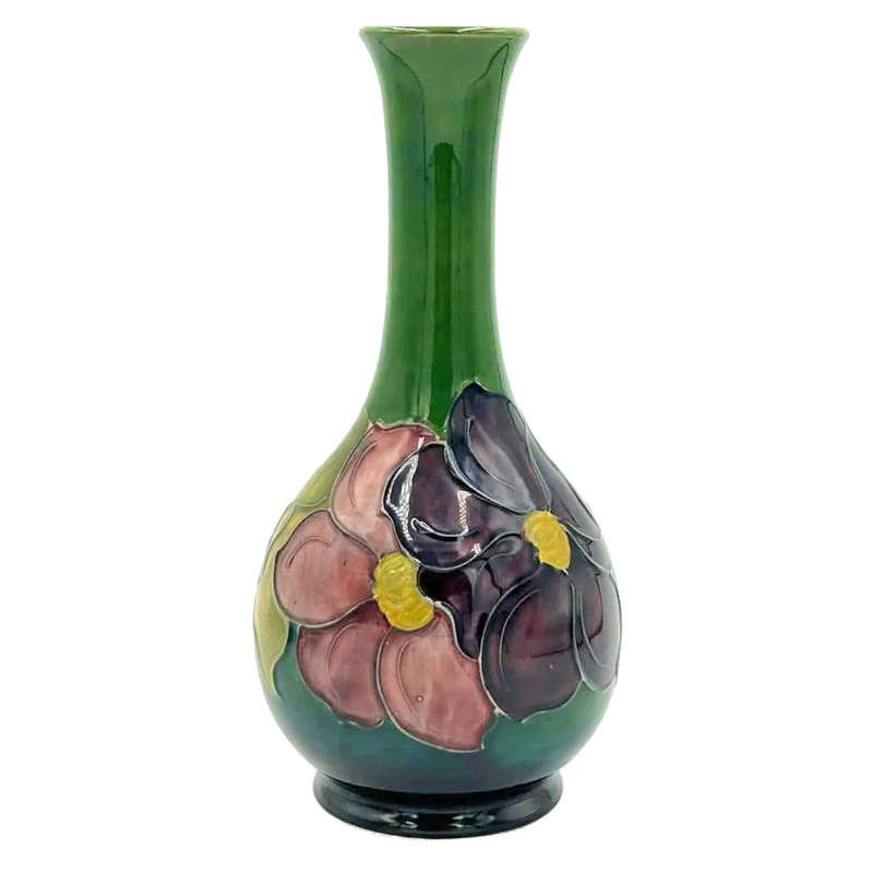 Moorcroft Clematis Tall Green Ground Vase C1950
