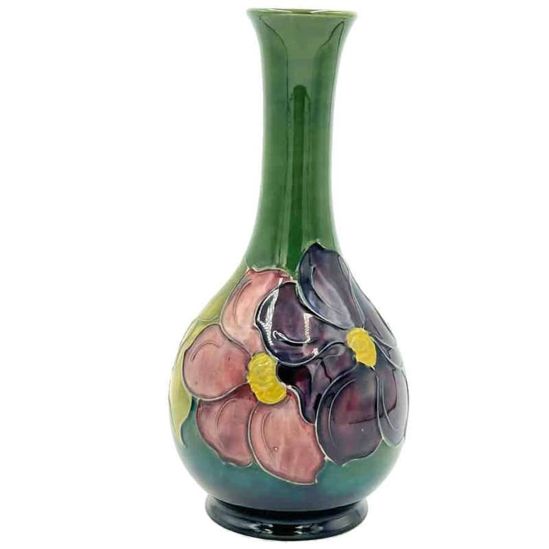 Moorcroft Clematis Tall Green Ground Vase C1950