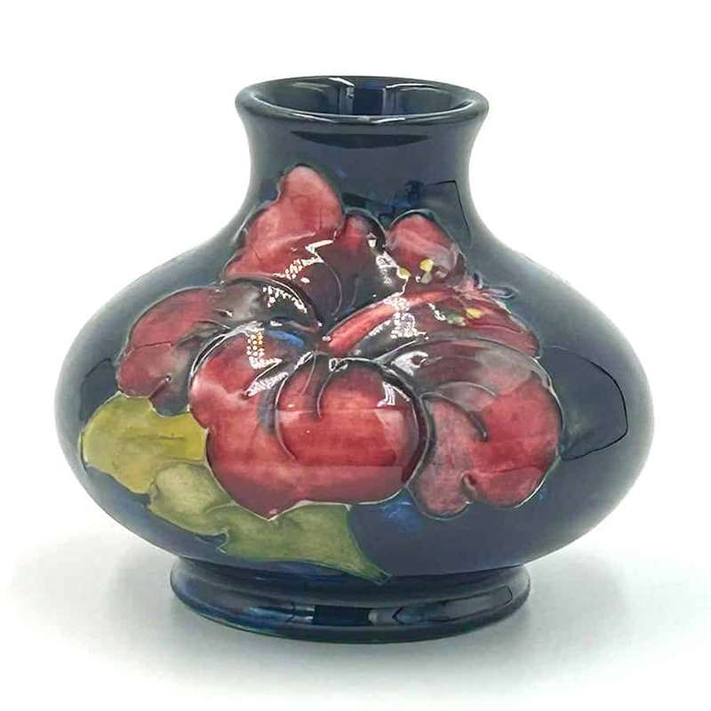Moorcroft Hibiscus Vase On Blue Ground