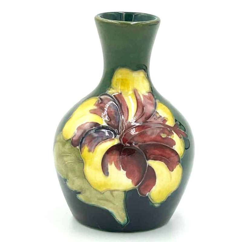 Moorcroft Hibiscus Vase On Green Ground