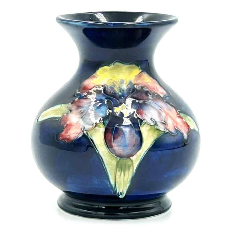 Moorcroft Orchid Vase On Blue Ground