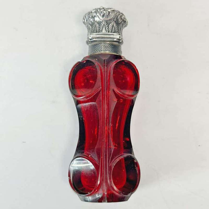 Victorian Ruby Glass Silver Mounted Perfume Bottle