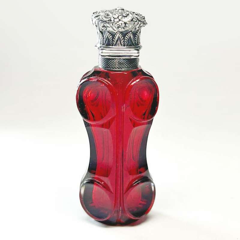 Victorian Ruby Glass Silver Mounted Perfume Bottle