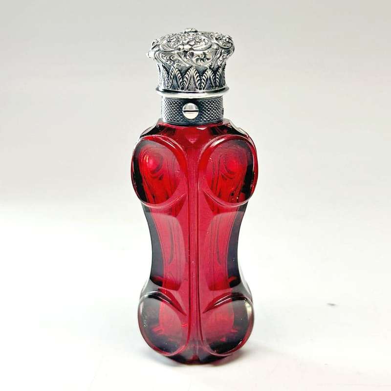 Victorian Ruby Glass Silver Mounted Perfume Bottle