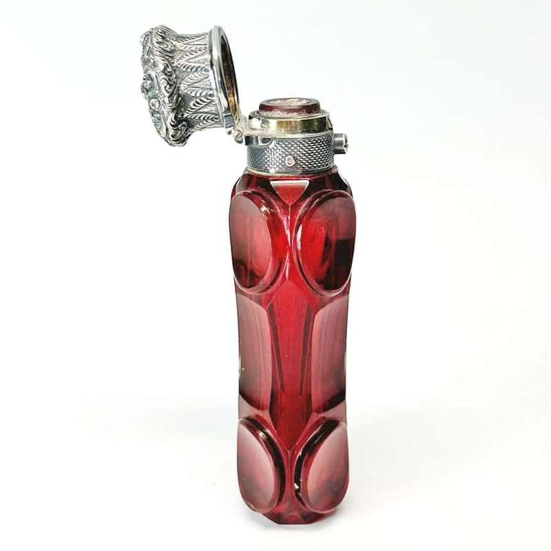 Victorian Ruby Glass Silver Mounted Perfume Bottle
