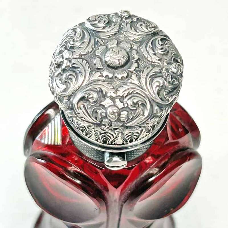 Victorian Ruby Glass Silver Mounted Perfume Bottle