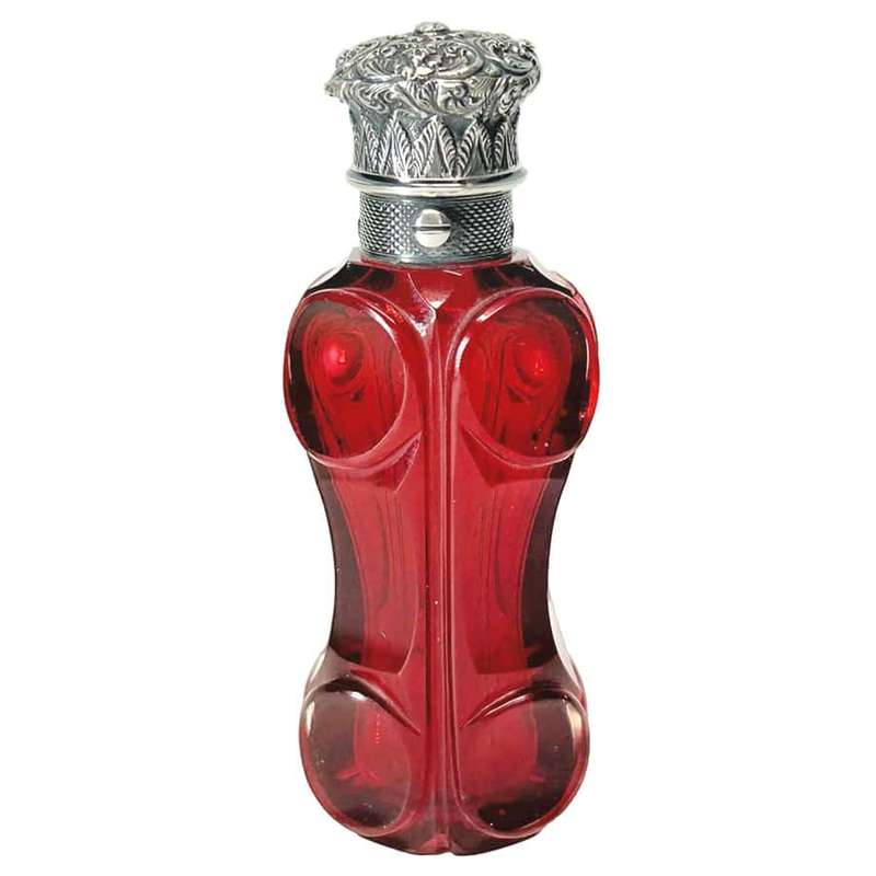 Victorian Ruby Glass Silver Mounted Perfume Bottle