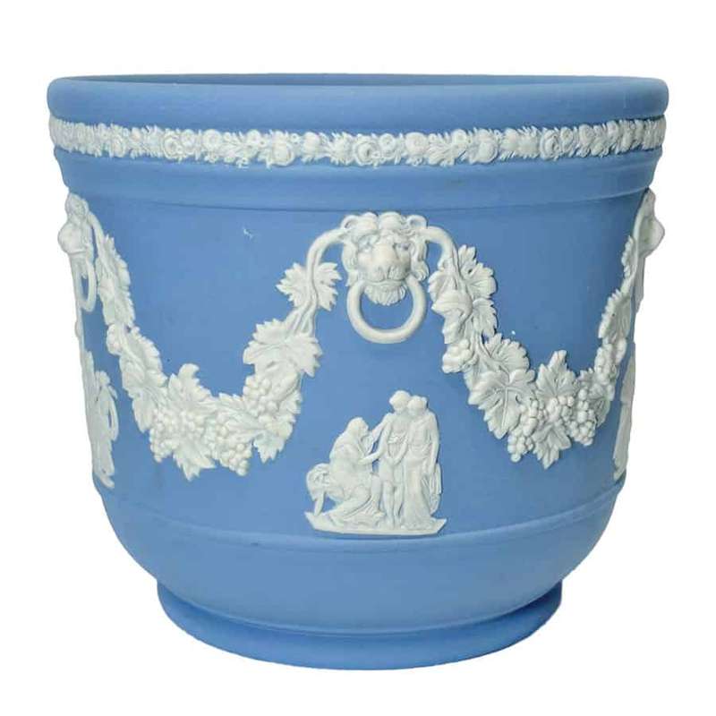 Wedgwood Blue Jasperware Grape Vine Maiden Jardinière