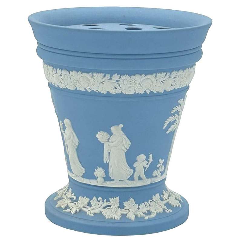 Wedgwood Light Blue Jasperware Vase With Frog