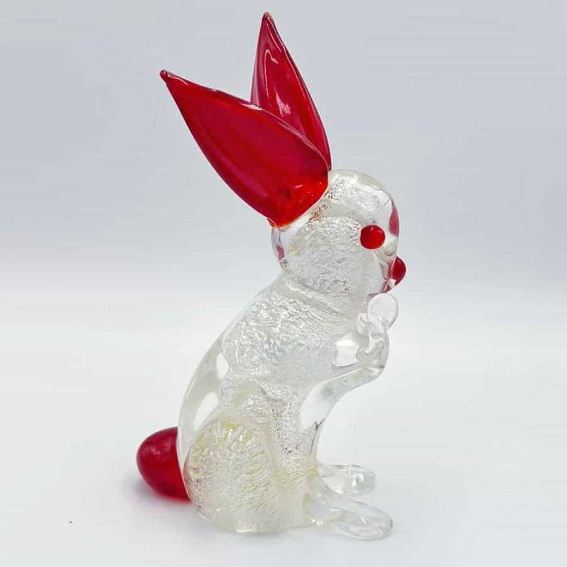 Murano Glass Rabbit Silvered With Red Detail C1960