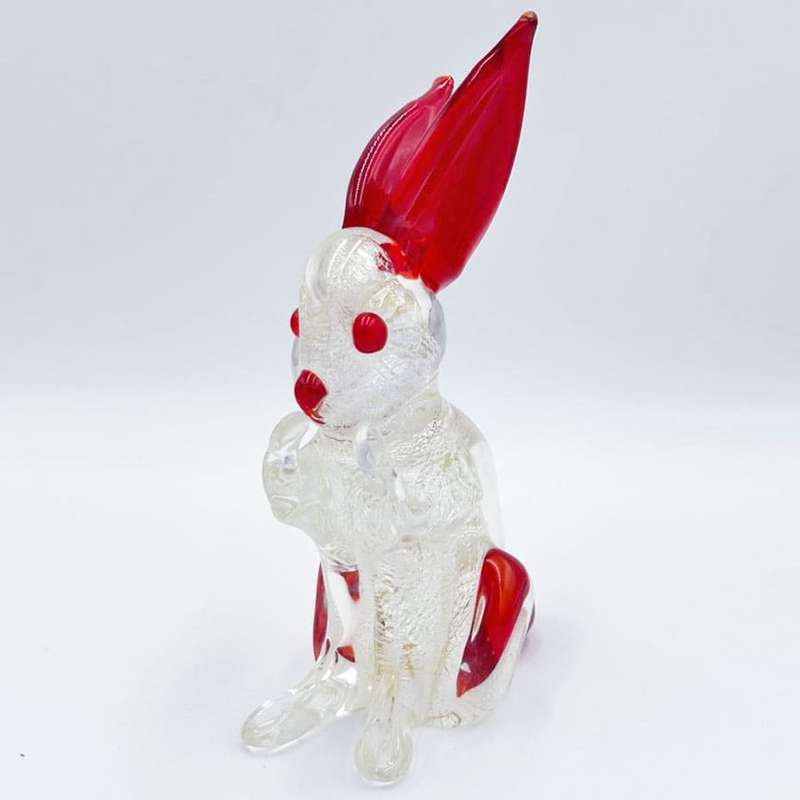 Murano Glass Rabbit Silvered With Red Detail C1960