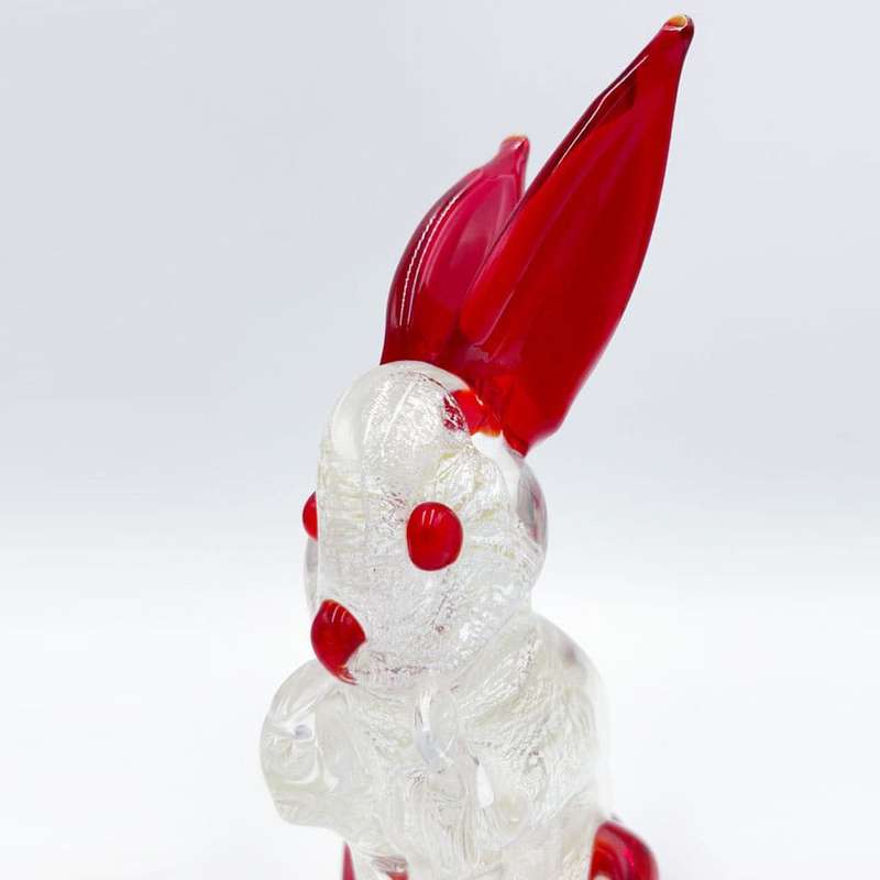 Murano Glass Rabbit Silvered With Red Detail C1960
