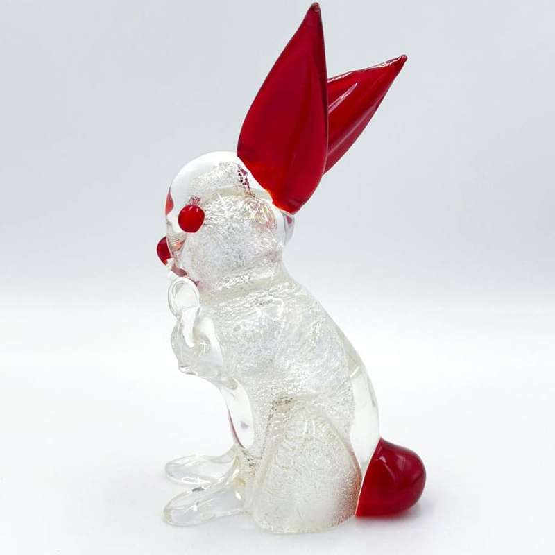 Murano Glass Rabbit Silvered With Red Detail C1960