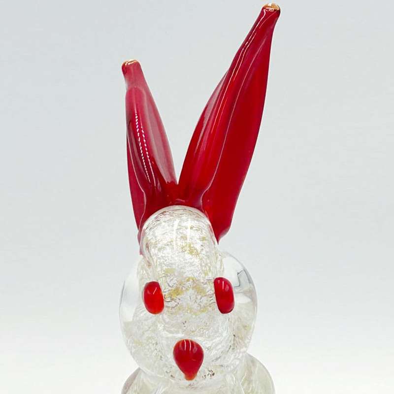 Murano Glass Rabbit Silvered With Red Detail C1960