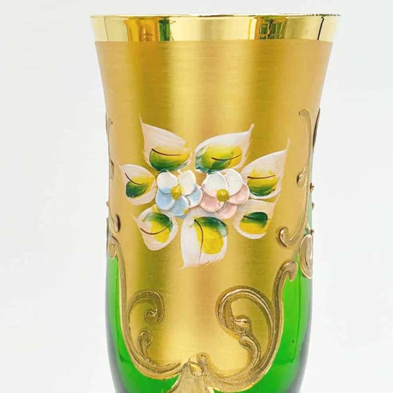 Murano Green And Gold Years Champagne Flutes