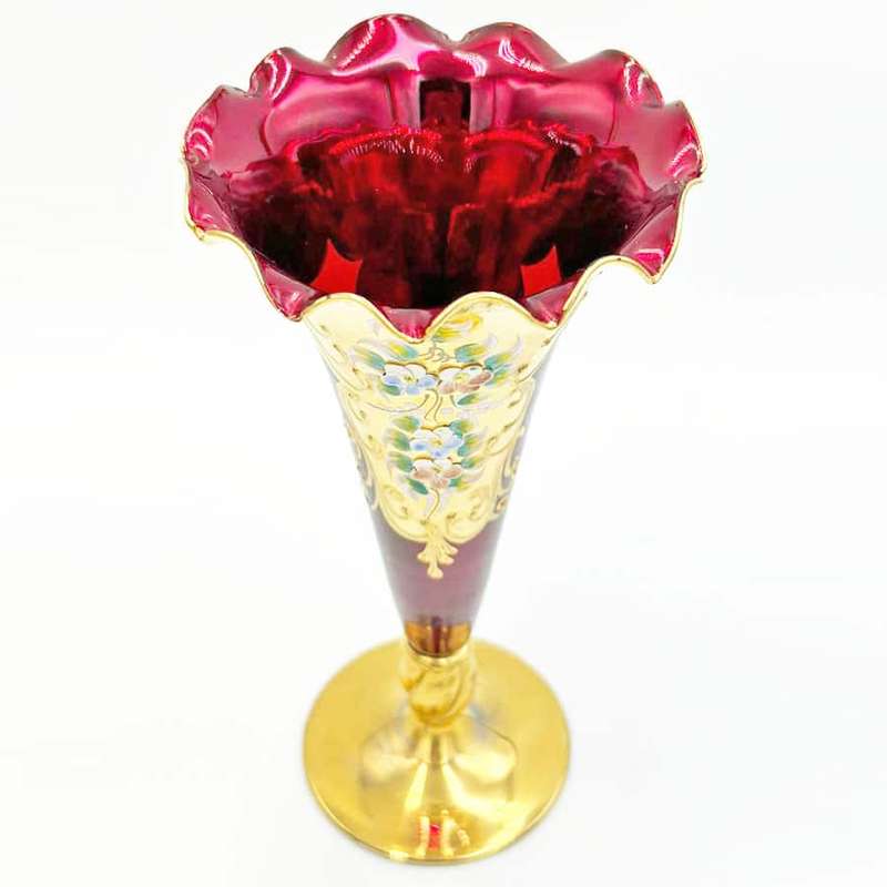 Murano Red And Gold Years Pair Trumpet Vases
