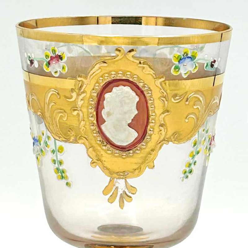 Murano Red And Gold Years Cameo Goblet