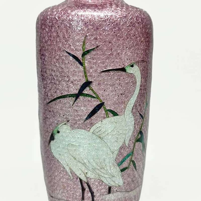 Pair Japanese Egret And Fauna Cloisonne Vases Meiji