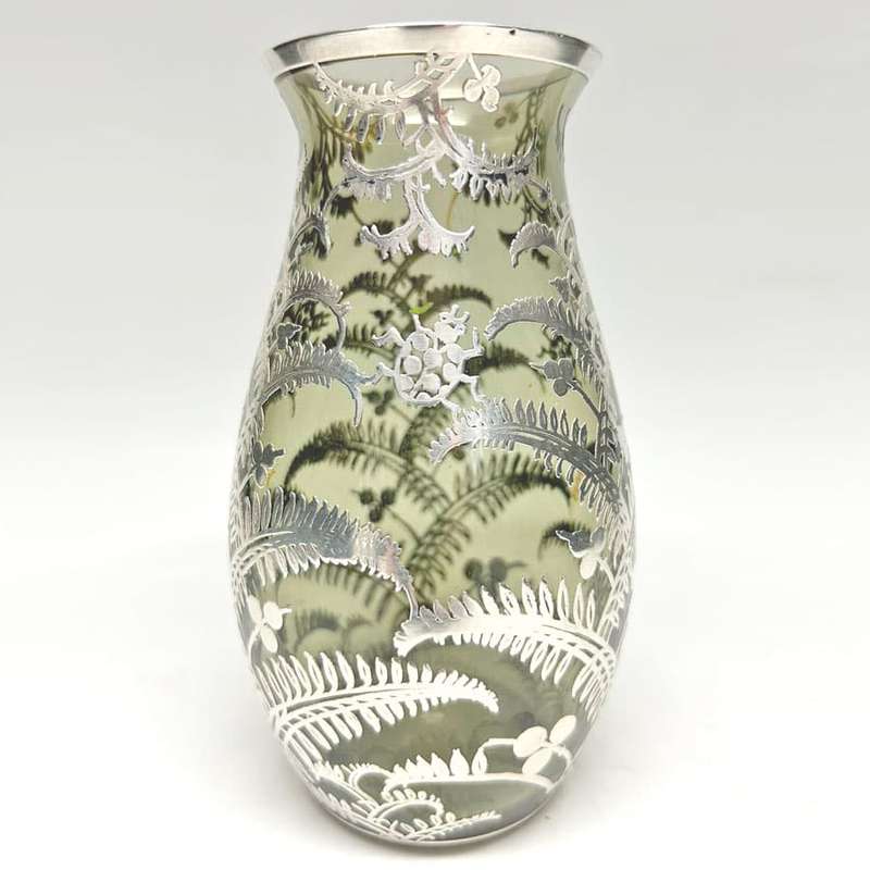 Sterling Silver Overlay Glass Vase 925