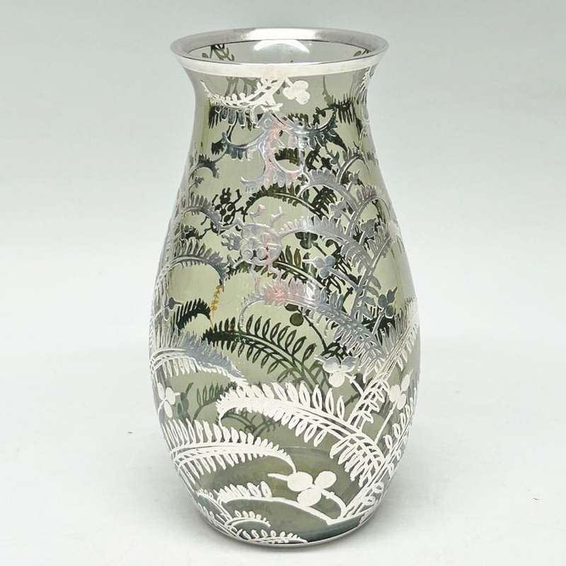 Sterling Silver Overlay Glass Vase 925