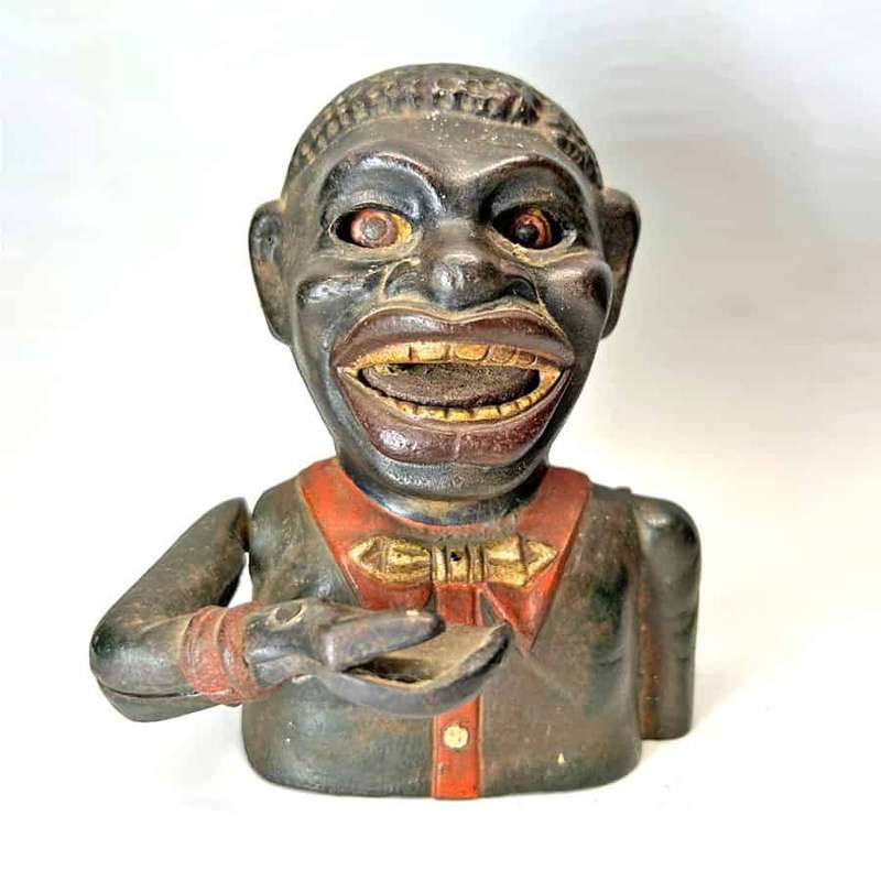 Cast Iron Black Man Coin Bank Green Jacket
