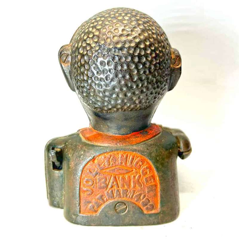Cast Iron Black Man Coin Bank Green Jacket