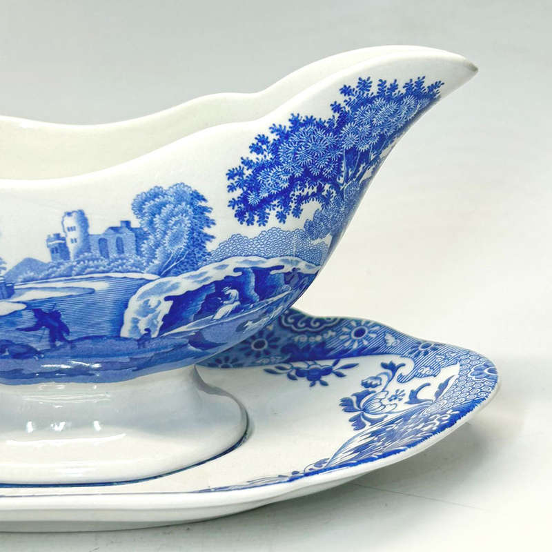 Copeland Spode Blue Italian Large Sauce Boat On Stand