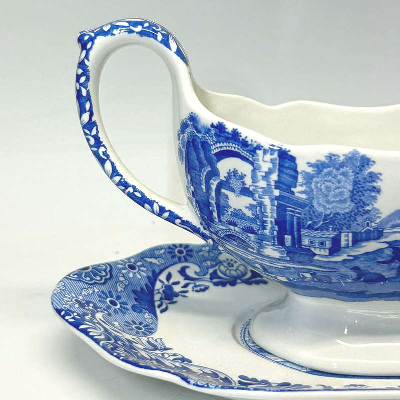 Copeland Spode Blue Italian Large Sauce Boat On Stand