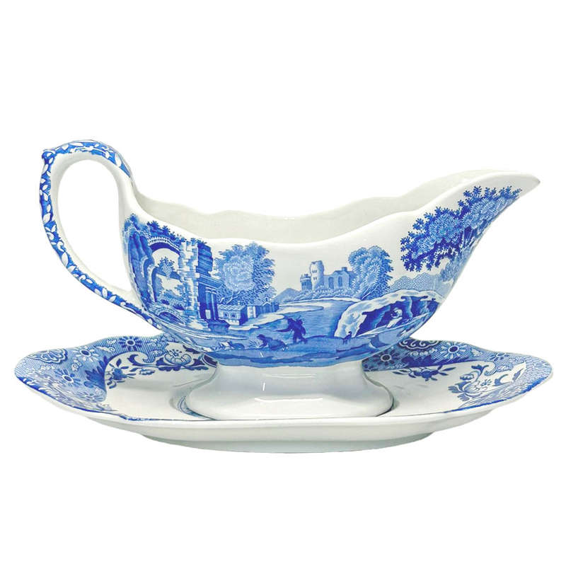 Copeland Spode Blue Italian Large Sauce Boat On Stand