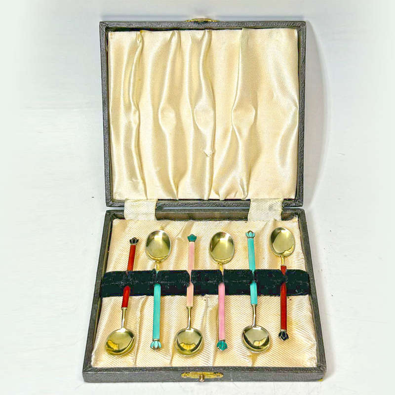 Demitasse Enamel and Sterling Silver Spoons