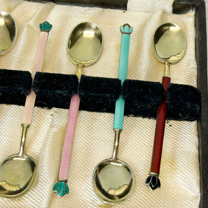 Demitasse Enamel and Sterling Silver Spoons