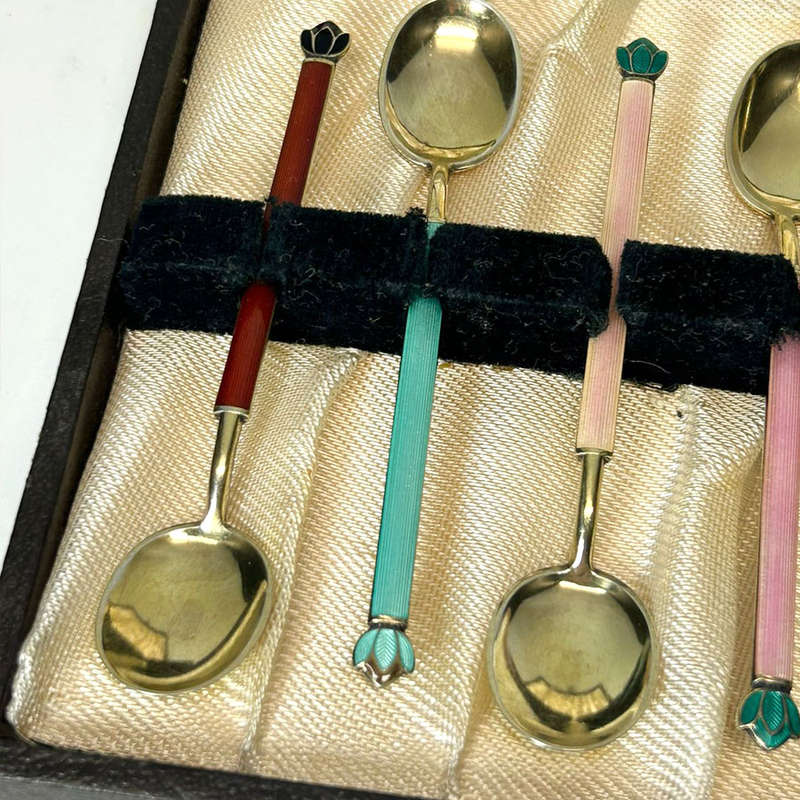 Demitasse Enamel and Sterling Silver Spoons