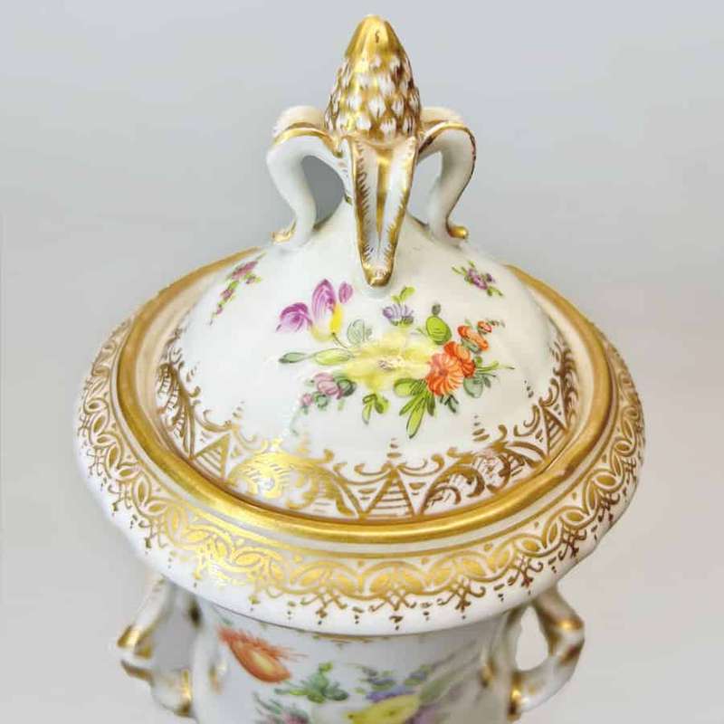 Dresden Hand Painted Covered Urn C1883