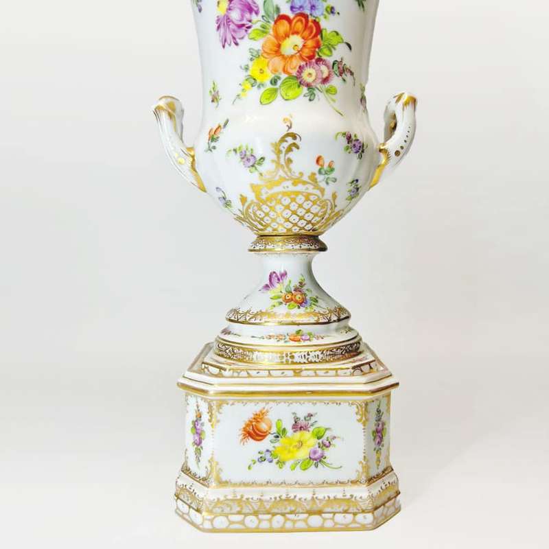 Dresden Hand Painted Covered Urn C1883