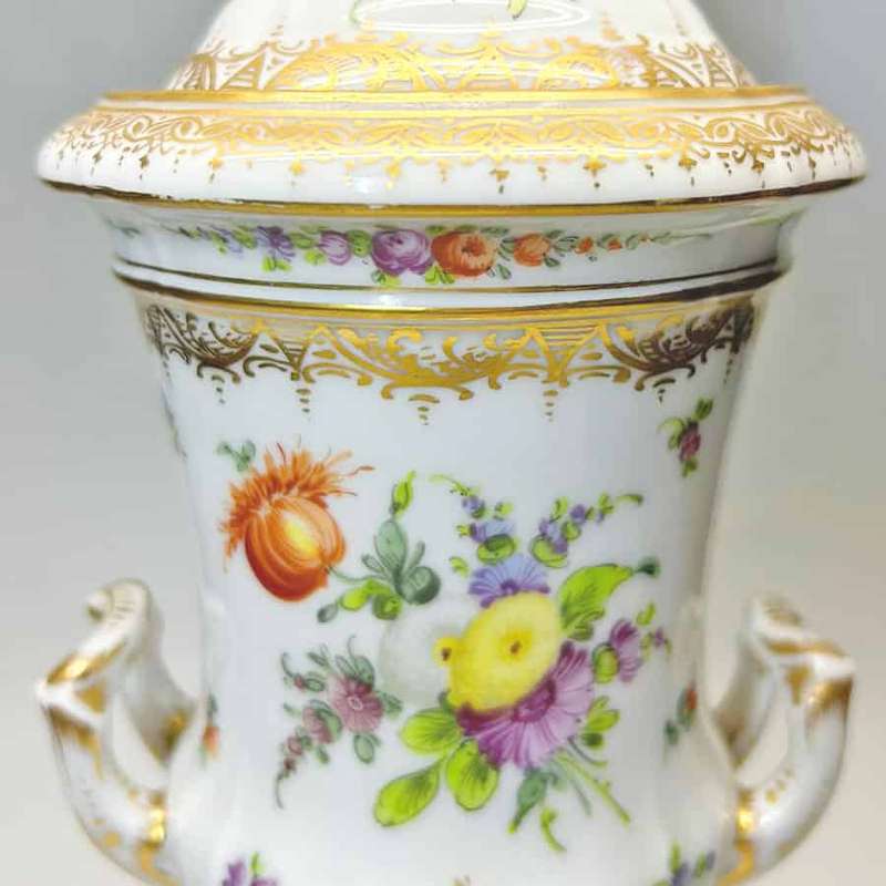Dresden Hand Painted Covered Urn C1883
