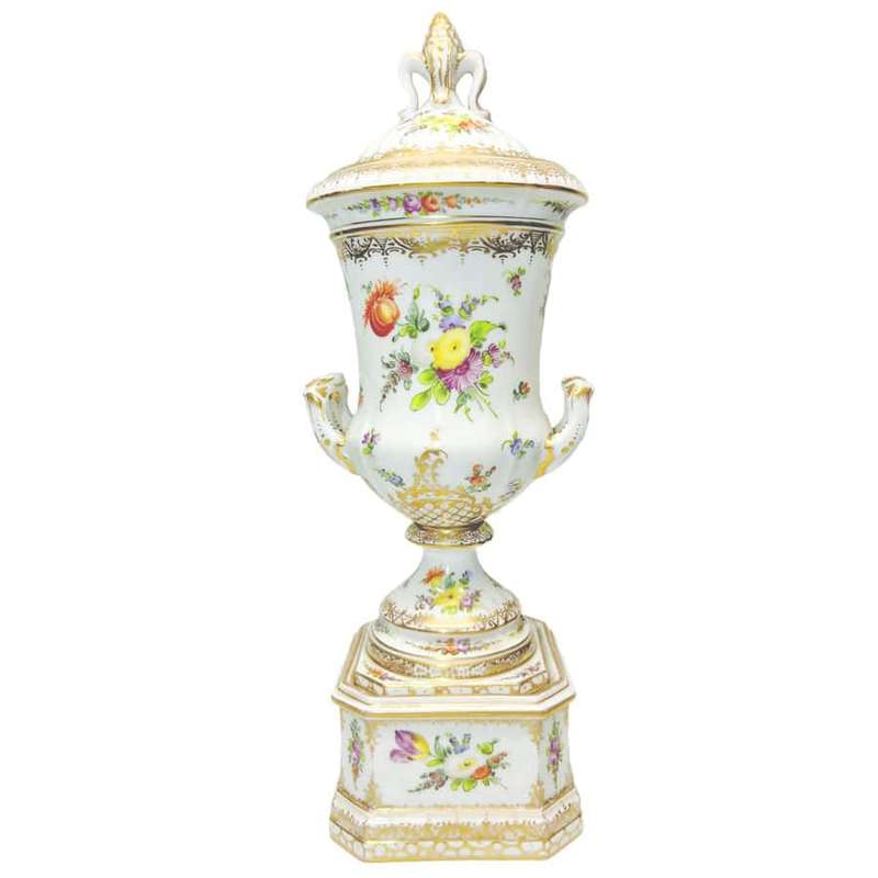 Dresden Hand Painted Covered Urn C1883