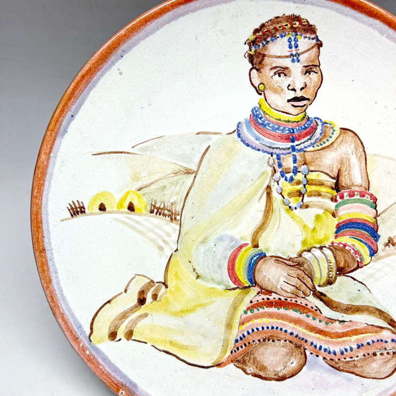 Linnware Pottery African Maiden Hand Painted Plate Signed T.U.S  1949