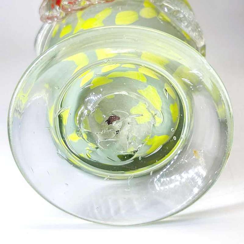 Murano Italy Pair Green Glass Vases With Applied Flower and Leaves 20th